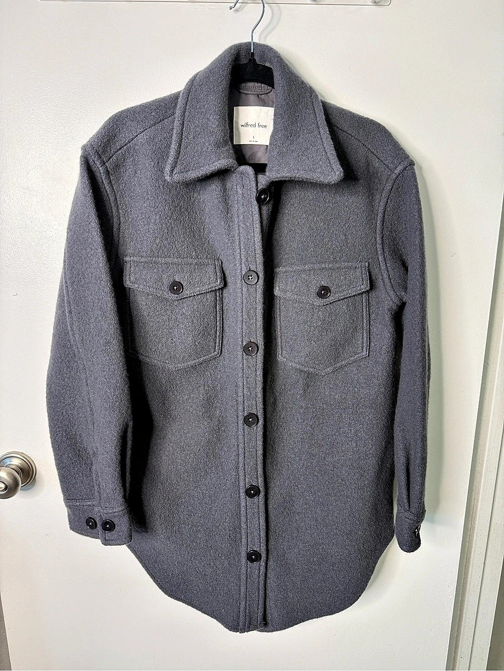 Wilfred Free The Ganna Shirt Jacket Gray 100% Merino Wool Oversized Shacket